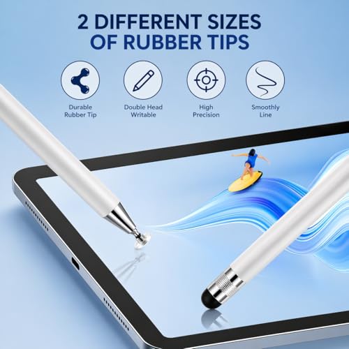 Image of Mizi 2-in-1 Stylus Pen for Touch Screens - High Precision Disc & Rubber Tip, Universal Stylus for iPhone, iPad, Android Tablets, Kindle, Chromebook, Switch - No Bluetooth, No Charging - White