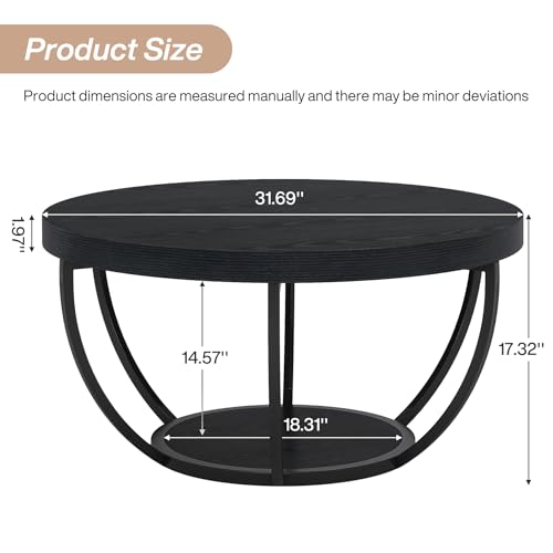 Image of Tribesigns Round Coffee Table with Storage, 31.7 inch Black Living Room Table