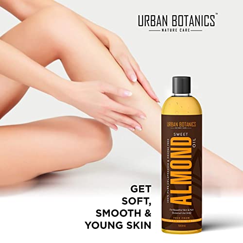 UrbanBotanics® Pure Cold Pressed Sweet Almond Oil for Hair and Skin, 100ml (Odorless)