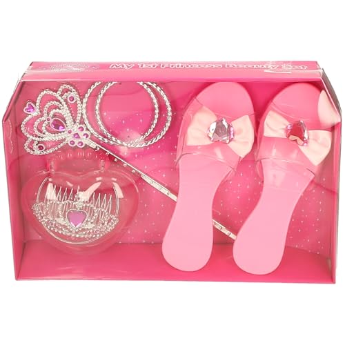 Princess Secret My 1st Princess Beauty Set Chaussures Roses avec nœud, diadème, Bracelets, Baguette et Couronne, Accessoires de déguisement pour Filles