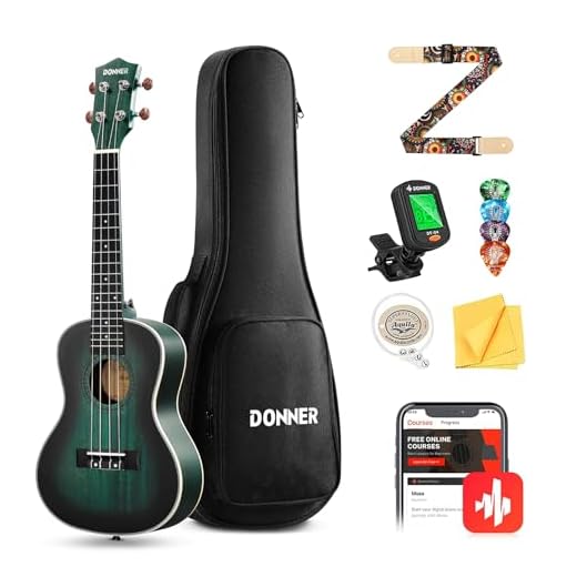 Ukelele Concierto Profesional - Donner Kit de Ukulele Caoba de 23 pulgadas para Principiantes Adultos Niños, Ukele con Lecciones en línea Bolsa Aquila String Pick Tuner Correa de Tela, DUC-200B Azul