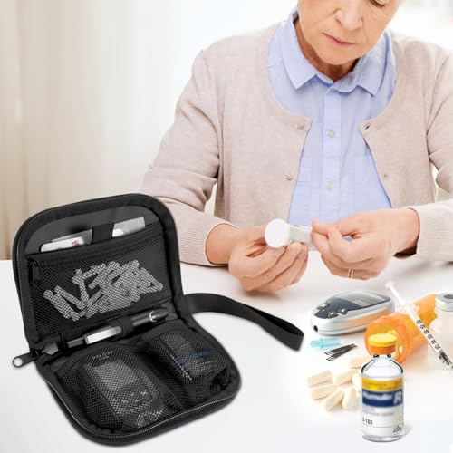 MEDMAX Diabetic Travel Case with Handle Strap (Upgrade Version), Portable Glucose Monitor & Insulin Diabetes Storage Organizer Carrying Bag for Test Strips, Blood Glucose Monitor (Case Only) Black