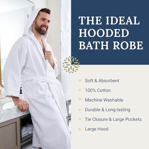 Ben Kaufman Hooded Velour Robe - Unisex Cotton Kimono Bathrobe for Men & Women, Luxury Hotel Spa Soft Plush & Lightweight - 1PK2