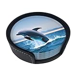Matériau : notre ensemble de dessous de verre imprimé dauphins sautant est fabriqué en cuir, offrant un soutien pour vos boissons. Réutilisable, c'est un choix pratique et élégant pour un usage quotidien.