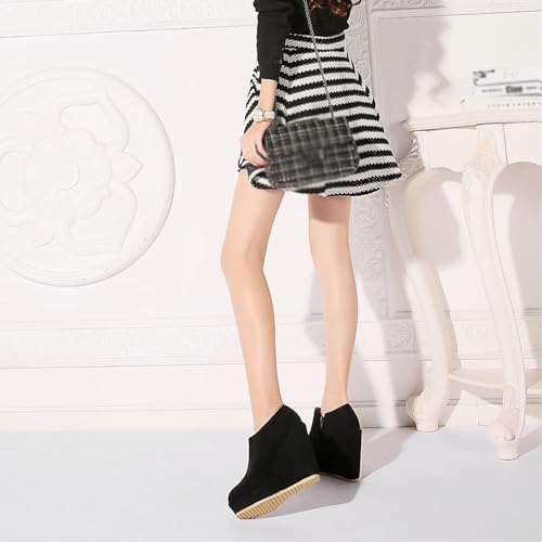 SHEMEE Women's Wedge Heels Ankle Boots High Heeled Platform Pumps Round Toe Zip Up Short Booties Office Party Dress Shoes 6