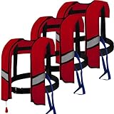 3-Pack 150N Unisex Automatic Life Jacket - Lightweight Inflatable Flotation Device with Reflective Patches, Whistle, Extra Tube - Suitable for Rowing, Boarding (Red)