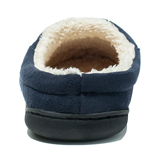 Newdenber Men's Warm Memory Foam Slippers Suede Plush Shearling Lined Slip On Indoor Outdoor Clog House Shoes (10-10.5 D(M) Us, Navy Blue) #TOP1
