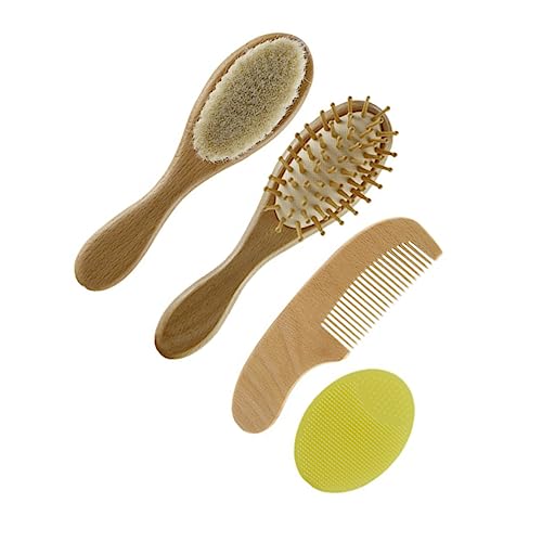 Ipetboom Baby Scalp Brush Detangler Hair Brush Set Wooden Children's Comb Wooden Boys and Girls Bathing Kit