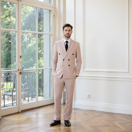 Solove-Suit Men's Regular Fit 2 Piece Suit Double-Breasted Wedding Groom Tuxedos(Blazer+Pant)2