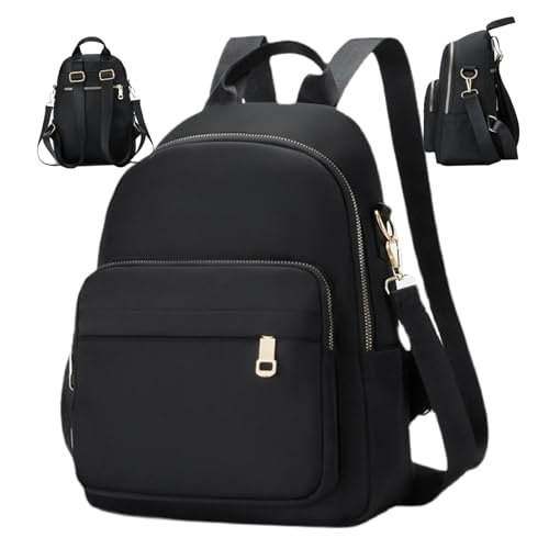 Mochila pequeña de mujer minimalista en color negro con acabados finos y asa para el hombro