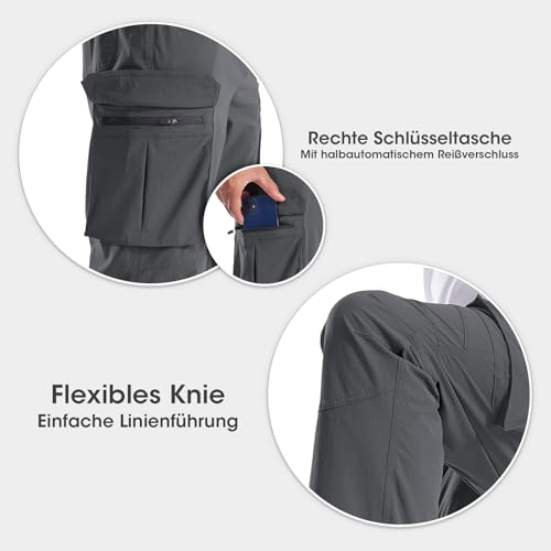 BondiTrekk Herren Zip Off Wanderhose, Arbeit Hosen Funktionshosen Outdoor Hosen für Herren mit 6 Taschen Elastische wasserdichte atmungsaktive Outdoorhose XL