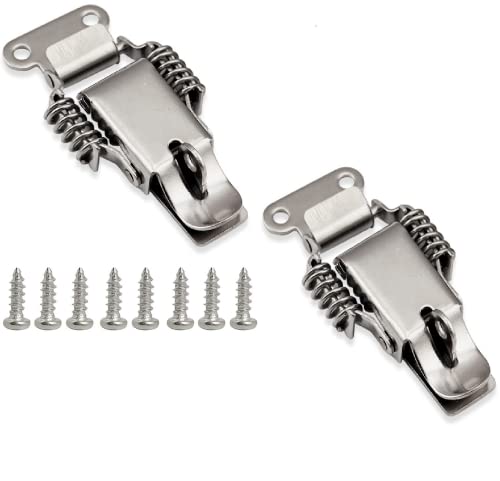Heavy Duty Stainless Steel 304 Spring hasp Toolbox Toggle latches Lock Wood Suitcase Buckle Hinges Furniture Hardware Accessories w/Screws (2, L)