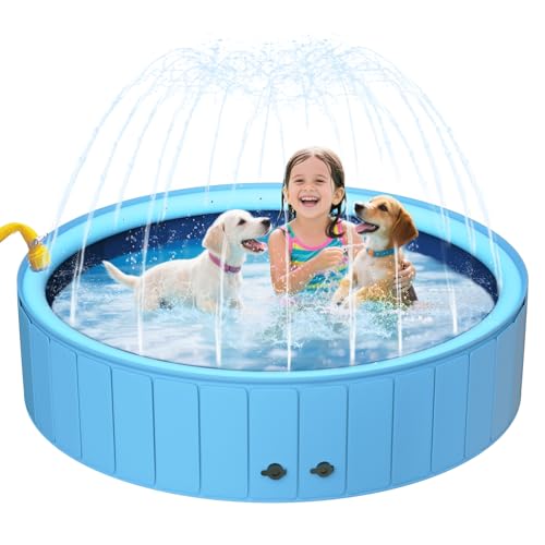 UCCY Piscinas dobráveis para cães, piscina de plástico com irrigador para animais de estimação grand