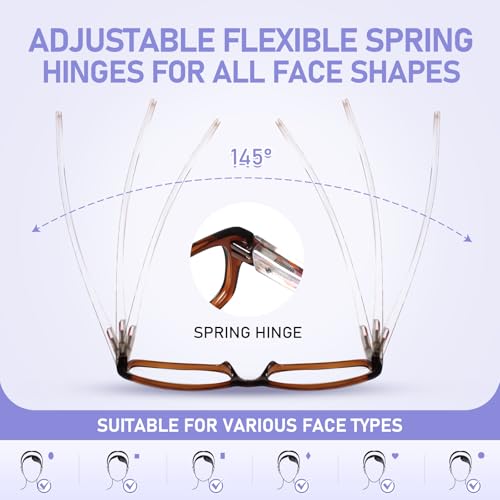 Image of Kerecsen Reading Glasses 5 Pairs Fashion Ladies Readers Spring Hinge with Pattern Print Eyeglasses for Women (Multicolor, 2.5)