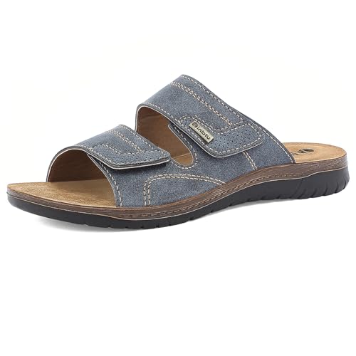 inblu Ciabatte Uomo a Doppia Fascia con Chiusura Regolabile a Strappo, Plantare in Vera Pelle, dal 39 al 46, Sandali, Blu, 42 EU