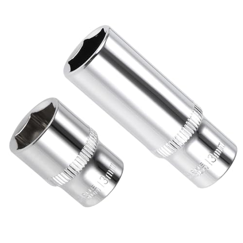 Image of 6-Point Socket, 1 /4 inch Drive 13mm Deep, Polished Chromed CR-V Metric Deep and Shallow Impact Socket - (Applications: for Ratchet Torque Electric Wrenches Car Repair), 2-Pieces