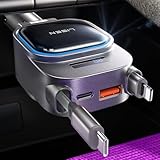 LISEN Only for Trucks 96W Fast Charging Retractable Car Charger[USB C Cable & L Cable], 4 in 1 Retractable Car Charger Fast Charging for iPhone 17 Pro Max 16 15 14 13, Samsung Galaxy S25/24,Grey