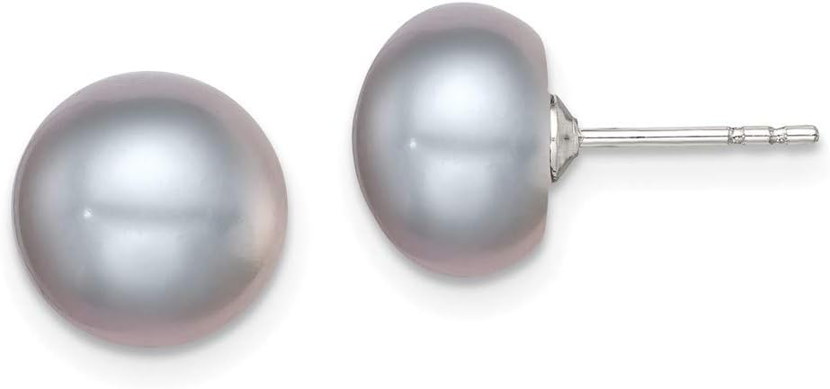GenericSterling Silver Rh-plated 9-10mm Grey FW Cultured Button Pearl Stud Earring style QE12679