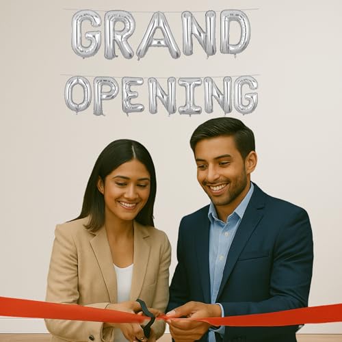 Image of Grand Opening Banner Silver for New Home Office Shop Temple Foil Balloon Decoration Decor Celebration