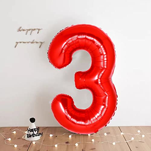 40 Inch Giant Red Number 3 Balloon, Helium Mylar Foil Number Balloons For Birthday Party, 3Rd Birthday Decorations For Kids, Anniversary Party Decorations Supplies (Red Number 3) #TOP2