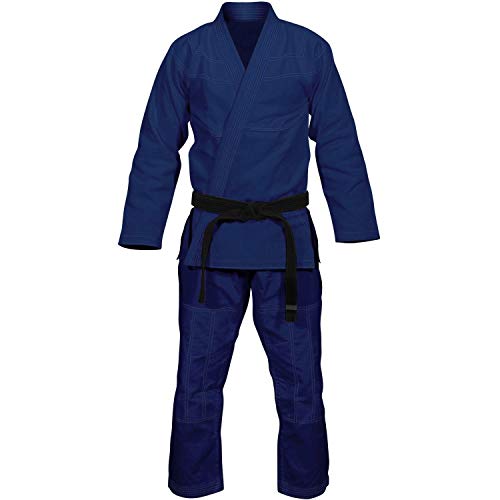 Max5 Full Blank Brazilian Jiu Jitsu Gi MMA Martial Arts Uniform BJJ Gi Grappling Kimono (Navy Blue, A4)