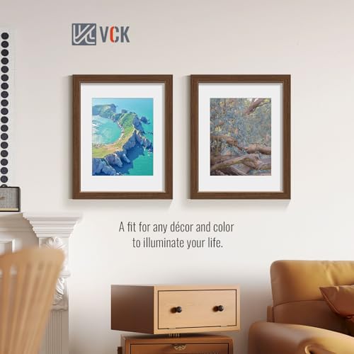 Image of VCK 11x14 Picture Frame 5 Pack, Brown Wood, 8x10 Mat, Glass, for Print