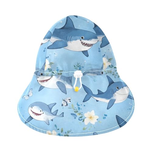 KLL Toddler Beach Hats Baby Boys' Beach Play Hats Toddler Girl UPF 50+ Large Brim Beach Essentials Cartoon Cunning Fish sea Blue3