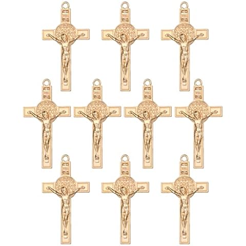 COTTVOTT 10pcs Bulk-St. Benedict Exorcism Crucifix Cross Pendant for DIY Rosary Necklace Making Accessories Charms Part Cover