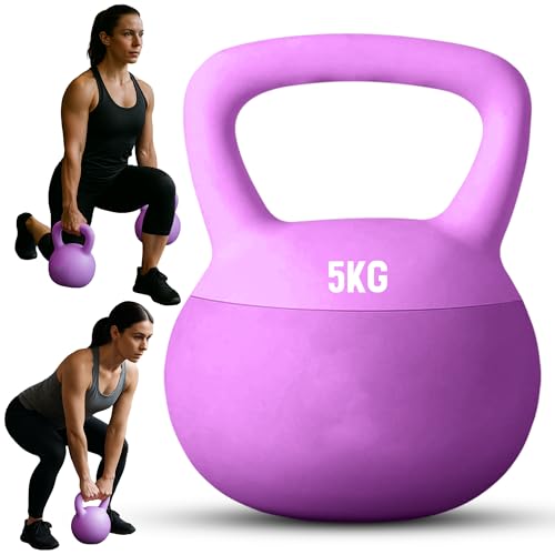 Soft Kettlebell 4kg 5kg 6kg Kettle Bells Iron Sand Filled Non Slip Handle Weight for Fitness Exercise Workout Home Gym Strength Training Bodybuilding Weight Lifting (Purple, 5kg)