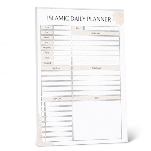 Islamic Daily Planner Notepad, Muslim Salah Tracker, 8.5 x 11, 60 Sheets