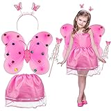 🦋 【Alas de mariposa para niños de 4 piezas】 El traje para niños incluye: alas de mariposa, tutú, varita mágica y diadema. Los hermosos y suaves trajes de actuación para niños son muy adecuados para fiestas de Mardi Gras, Mardi Gras, Pascua, Navidad, Nochevieja y Halloween.