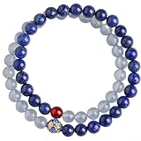 HHCTEBEC Kommunikations- und Weisheitsarmband, Blaue Kristallkombination Aquamarin mit Lapislazuli-Steinen für den Ausdruck innerer Wahrheit, elastischer Kristallschmuck, Unisex