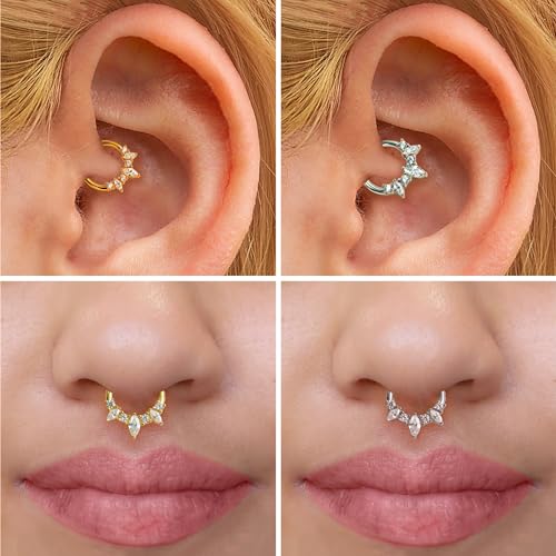 16G Septum Ring Surgical Steel Daith Earring, CZ Gemstone Septum Clicker Daith Piercing Jewelry3