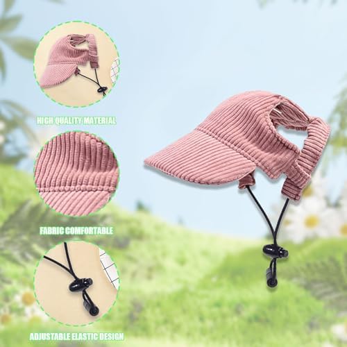 Dog Baseball Cap, Dog Cat Summer Beach Visor Hat with Ear Holes, Adjustable Puppy Sunbonnet Headdress (Pink, Large) - 2