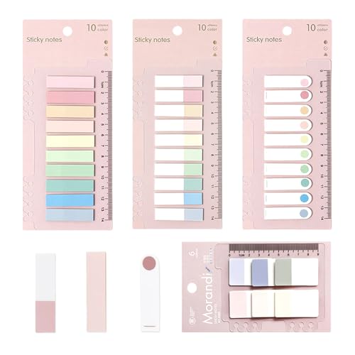 FAMIDIQGO 660 Stücke Haftnotizen Tabs, 4 Stile Haftstreifen Index Beschreibbare Farbige Lese Tabs mit Herrscher für Lesezeichen Papieren Einreichung（Rosa）