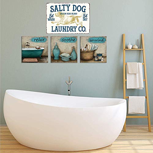 Pxiyou Salty Dog Laundry Co Vintage Farmhouse Laundry Room Sign Country Home Decor Washroom Signs Art Wall Blue 8X12Inch #TOP4