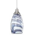 karyfine Mini Art Glass Pendant Lights Kitchen Island Blown Glass Pendant Lighting with Brushed Nickel Finish Adjustable Cord Ceiling Hanging Lamp for Hallway,Dining Room White and Dark Blue-1P