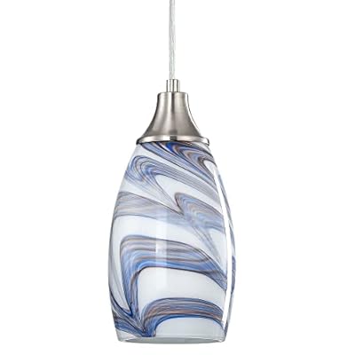 karyfine Mini Art Glass Pendant Lights Kitchen Island Blown Glass Pendant Lighting with Brushed Nickel Finish Adjustable Cord Ceiling Hanging Lamp for Hallway,Dining Room White and Dark Blue-1P