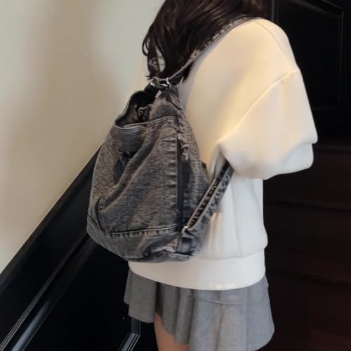 Women’s Denim Tote Bag, Large Capacity Vintage Colorblock Shoulder Crossbody Bag for Casual and Everyday Use2