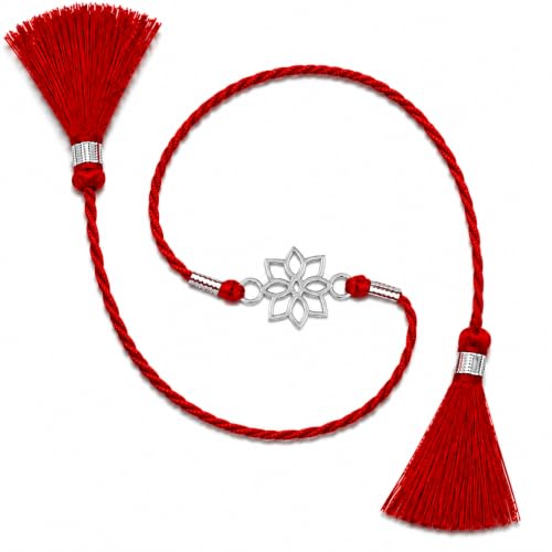 Image of AIRA 925 Sterling Silver Premium Designer Bracelet Rakhi for Brother | Handmade Raksha Bandhan Sacred Thread with Silver-Tone Geometric Charm & Adjustable Red Braided Cord | Traditional Festival Rakhi Gift