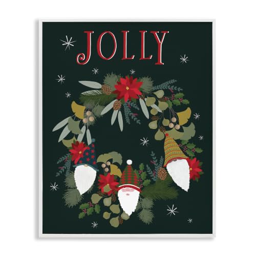 Christmas Gnomes Floral Poinsettia, 16 x 20 Inch Framed Giclée Print