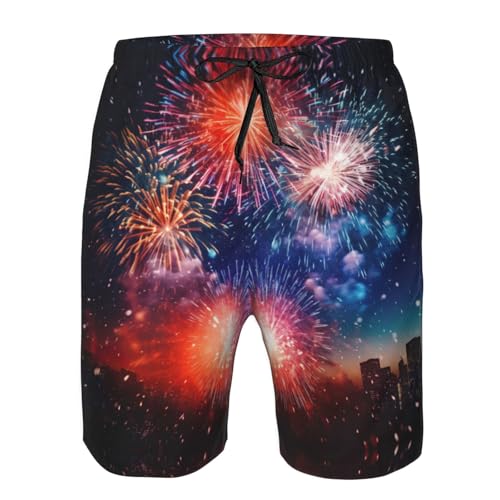 Explosion Firework 3D Print Summer Beach Casual Shorts for Men,Perfect for Surfing,Running,and Everyday Wear4