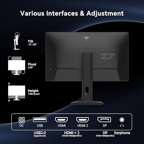 Image of KTC 27 Inch Gaming Monitor 240Hz, FHD 1080p Fast IPS Computer Monitor with Adaptive Sync, HDR, Height Pivot Tilt Adjustable, Vesa Mount, HDMI /DP /USB, H27F7