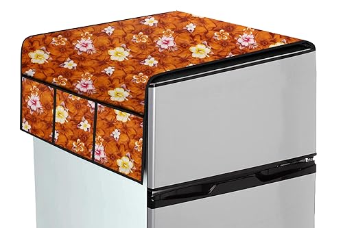 Image of The Furnishing Tree Fridge Top Cover Compatible for Samsung RR20C1824CR /HL, 183 LTR WxL 65x111 in CM Floral Pattern Orange