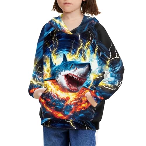 Image of WELLFLYHOM Boys Hooded Sweatshirts Hoodie Pullover Cool Graphic Crewneck Blouses Size 6-16