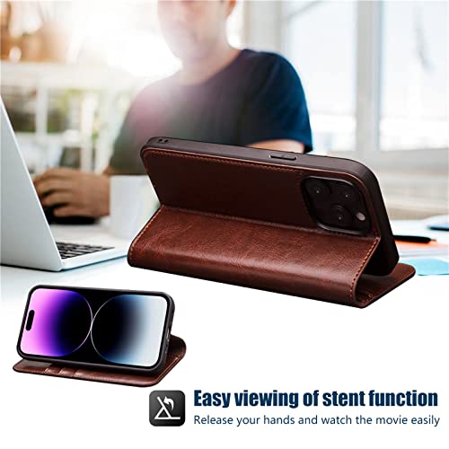 Coque antichoc iPhone 15 protégeant l'écran, étui cuir véritable marron