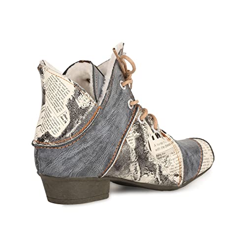 TMA EYES Women's Ankle Boots V Cutout Patchwork Booties Low Heel Lace-up Boots3