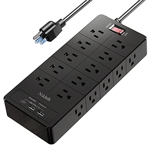 Power Strip 23 in 1, 20 Outlets Surge Protector Wall Mount with 2 USB+1 USB C Ports, Multi Plug Extension Cord 6ft Heavy Duty, Accessories for Gaming, Studio, Home, Office, Desk Organizers
