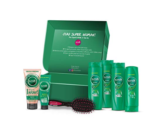 Box Sunsilk Ricci da domare, 3 Shampoo Capelli Ricci 250ml, 1 Balsamo Capelli Ricci 200 ml, 1 Sunsilk 1 Minute Mask Ricci 180 ml, 1 Sunsilk Serum Modellante Ricci 125 ml, 1 Esclusiva Spazzola Sunsilk