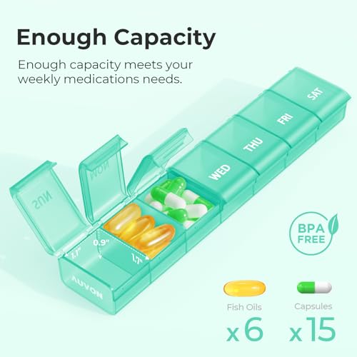 Image of AUVON Weekly Pill Organizer with Effortless Opening Design, Arthritis Friendly Pill Box, BPA-Free Pill Organizer 7 Day, Cute & Portable Pill Case for Vitamins, Supplements and Medications